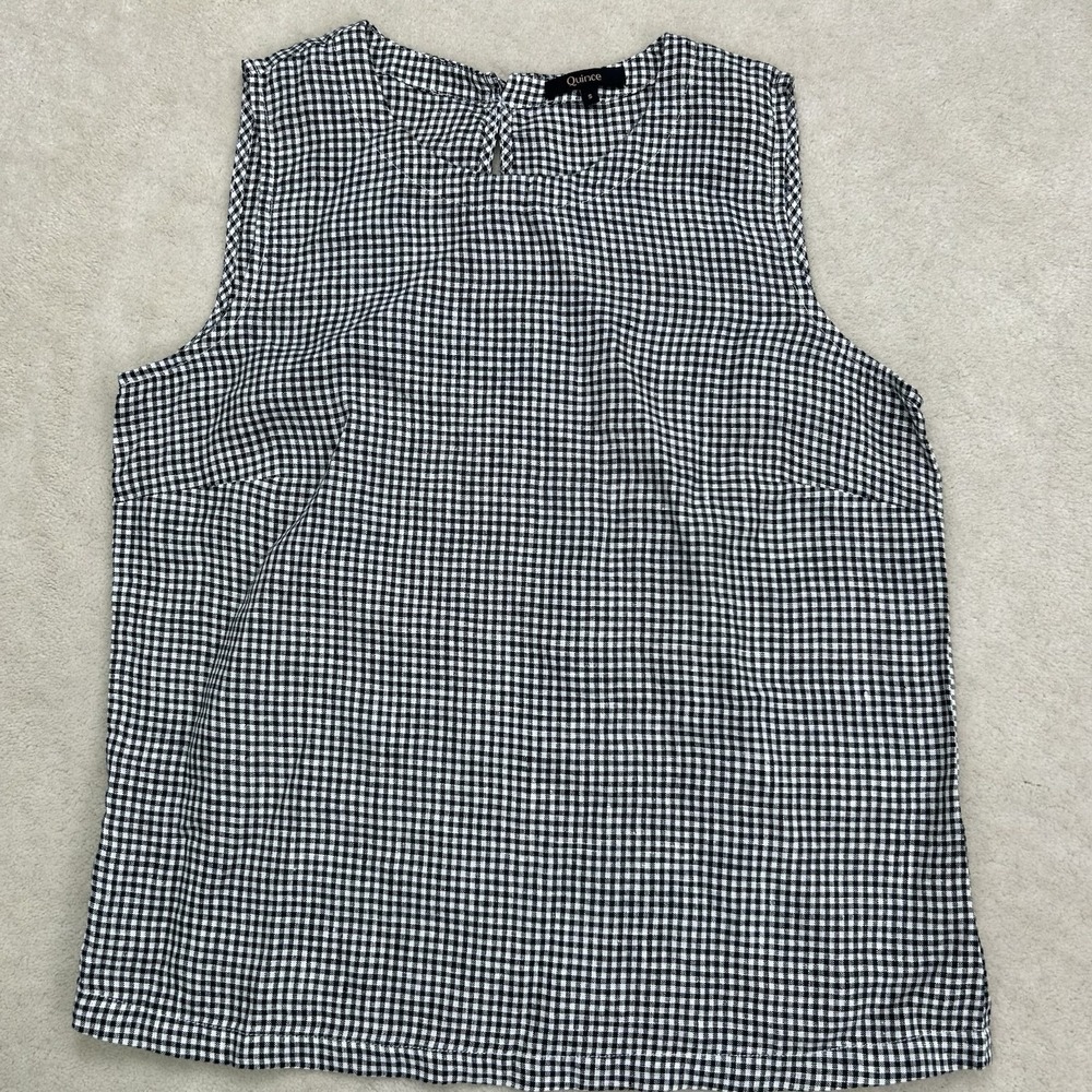 Quince Women's Small Tank Shirt Black White Check European Linen